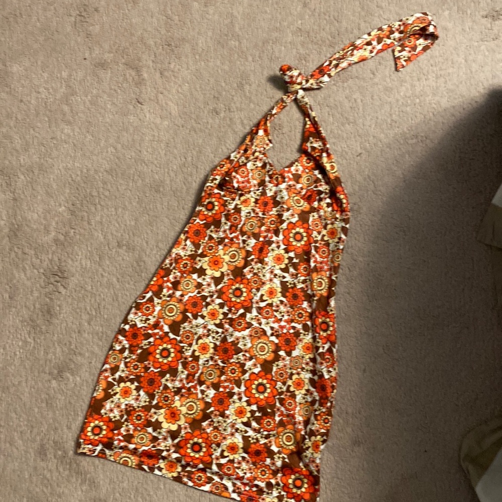 70’s halter summer dress with groovy flower pattern SIZE SMALL